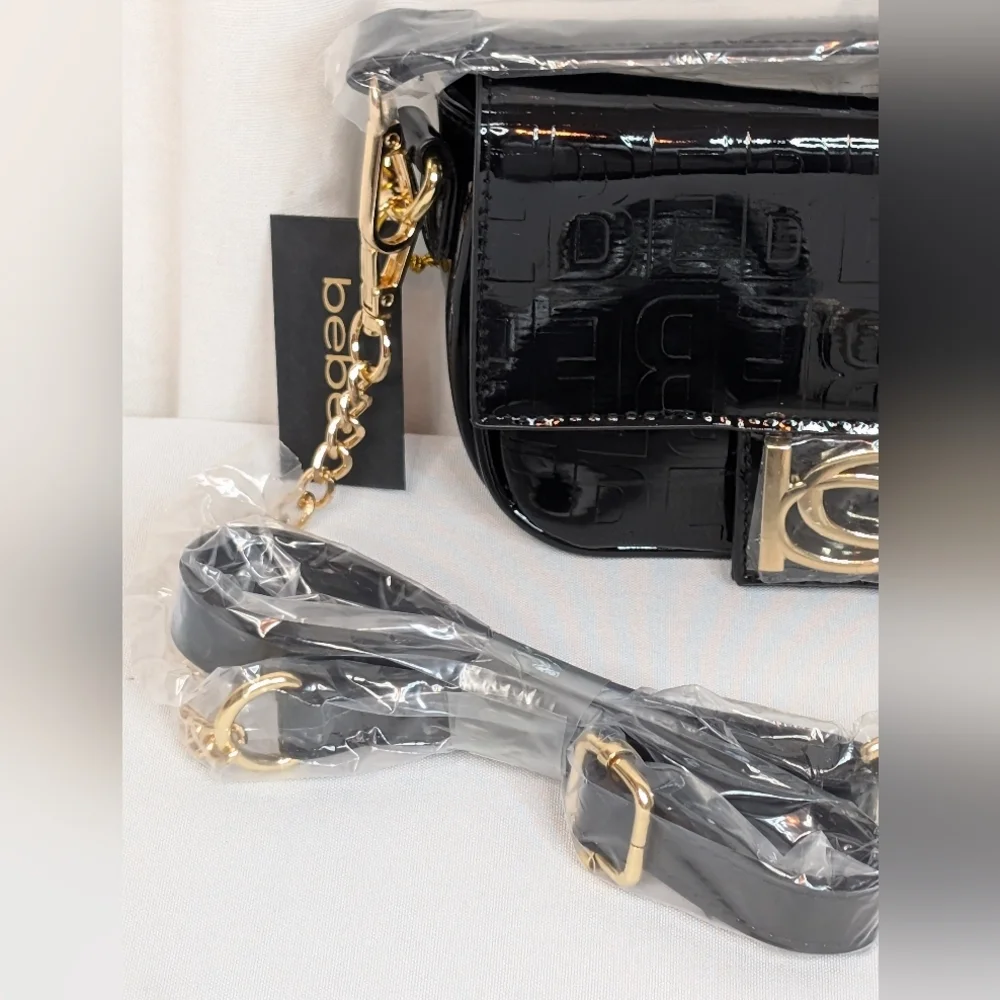 Bebe Alexander Black Patent Shiny Crossbody Bag NWT - Picture 3 of 9